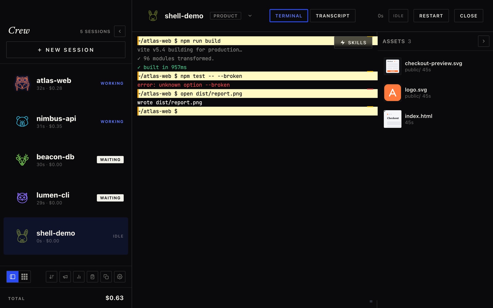 The enhanced terminal with highlighted input rows and an exit-code overview ruler