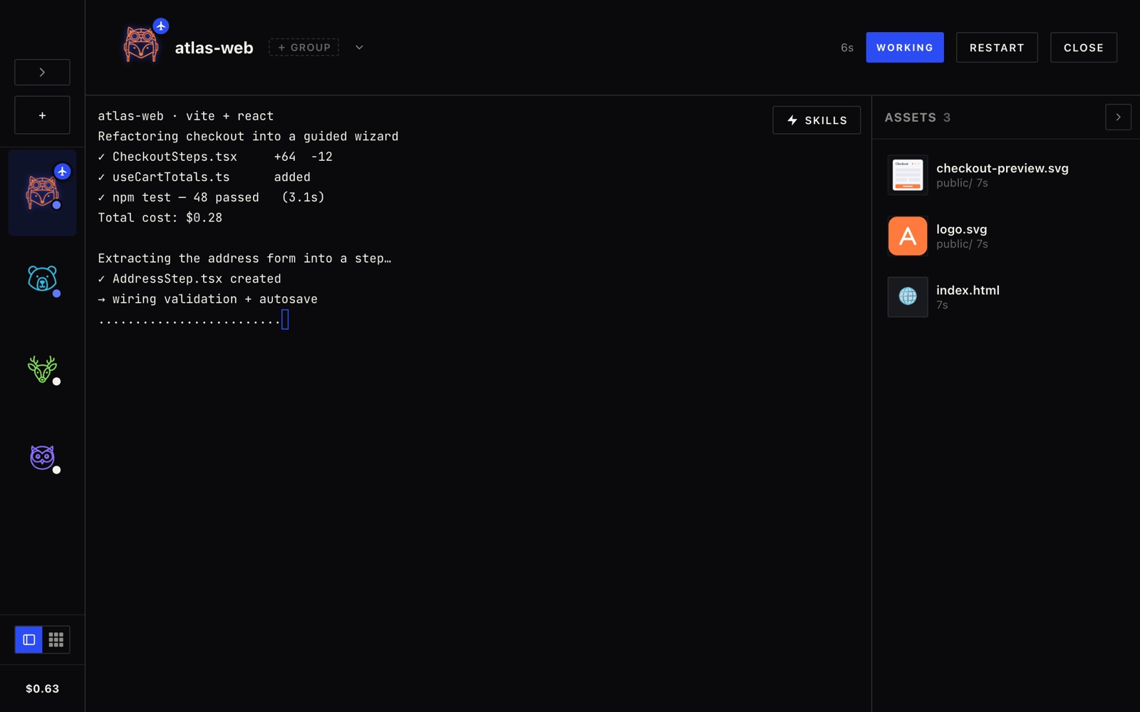 Crew sidebar collapsed view